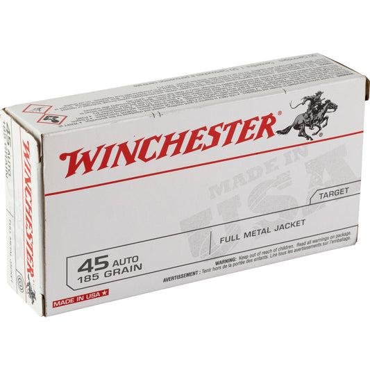 Winchester Ammunition USA White Box .45 ACP 185-Grain Full Metal Jacket * 50 Rounds per Box, 500 per Case