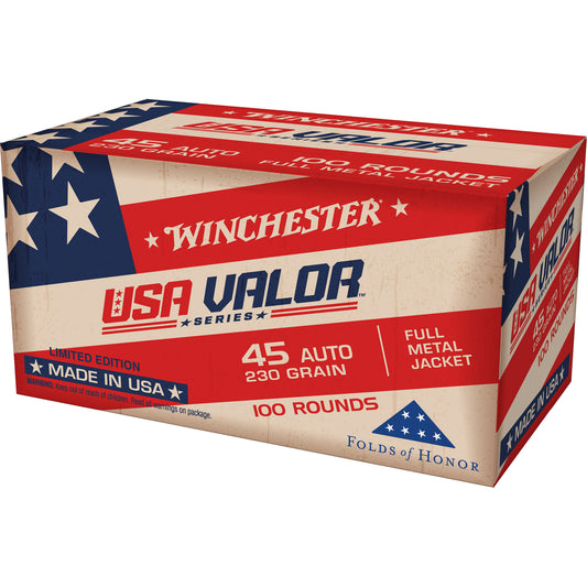 Winchester Ammunition USA VALOR .45 ACP 230-Grain FMJ - 100 Rounds Box, 500 Rounds Case