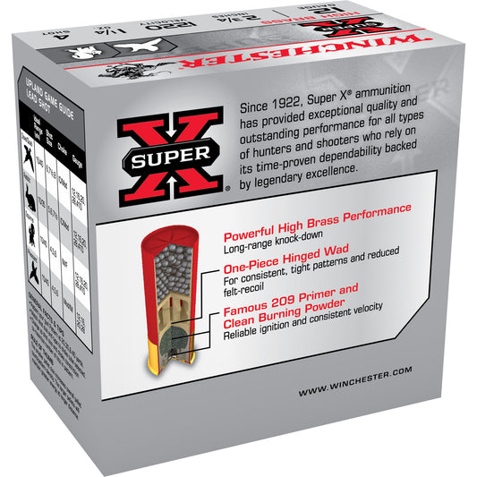 Winchester Ammunition Super-X 12 Gauge #4 Shot, 1 1/4 oz Lead Shells - 25 Rounds per Box