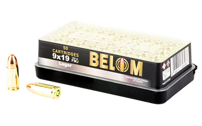 Belom 9mm 124 Grain Full Metal Jacket Brass Ammunition * Pack of 50 Rounds