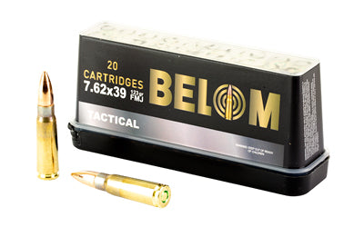 Belom 7.62x39mm Brass Ammunition 123 Grain FMJ * Tactical Series, 20 Rounds Box