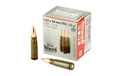 Sterling 7.62x39mm FMJ Ammunition - 123 Grain Full Metal Jacket - 20 Rounds per Box, 1000 Rounds per Case