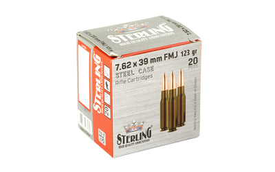 Sterling 7.62x39mm FMJ Ammunition - 123 Grain Full Metal Jacket - 20 Rounds per Box, 1000 Rounds per Case