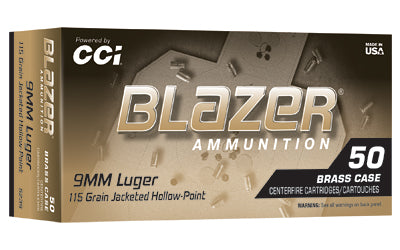 Blazer Ammunition 9mm 115 Grain Brass Hollow Point * Reliable Range and Self-Defense Ammo