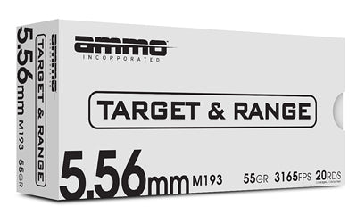 Ammo Inc 556055M193-TR20 5.56 NATO 55-Grain Full Metal Jacket Target & Range Ammunition - 20 R rounds per Box, 500 Rounds per Case