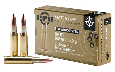 Prvi Partizan PPU .308 Winchester Match 168-Grain Boat Tail Hollow Point Ammunition (20 Rounds Per Box)