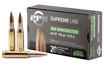 Prvi Partizan PPU Supreme 308 Winchester 168-Grain Boat Tail Hollow Point Ammunition - 20 Rounds per Box