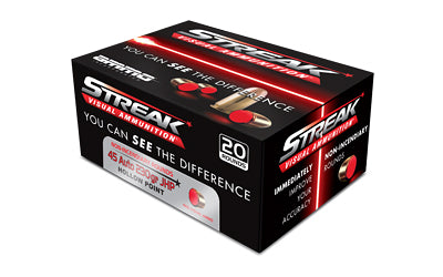STREAK Ammunition 45 Auto 230-Grain JHP - Red, Streak Defense Model, 20 Rounds Per Box
