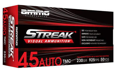 STREAK Ammunition 45 Auto 230 Grain Total Metal Coating - Red Tracer Rounds (50/Box, 1000/Case)