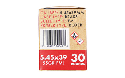Global Ordnance 5.45x39mm 55-Grain Full Metal Jacket Rifle Ammunition, Box of 30 Rounds