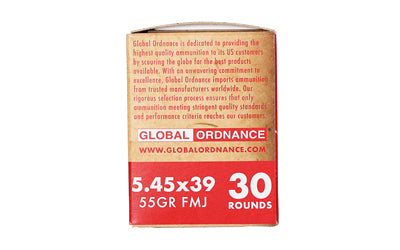 Global Ordnance 5.45x39mm 55-Grain Full Metal Jacket Rifle Ammunition, Box of 30 Rounds