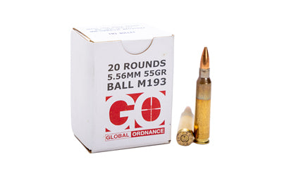 Global Ordnance GO850003223346 5.56 NATO M193 55 Grain FMJ Ammunition * 20-Round Box, 1000 Rounds per Case