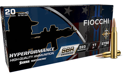 Fiocchi Ammunition Hyperformance SBR 223 Remington 77 Grain Boat Tail Hollow Point - Pack of 20 Rounds
